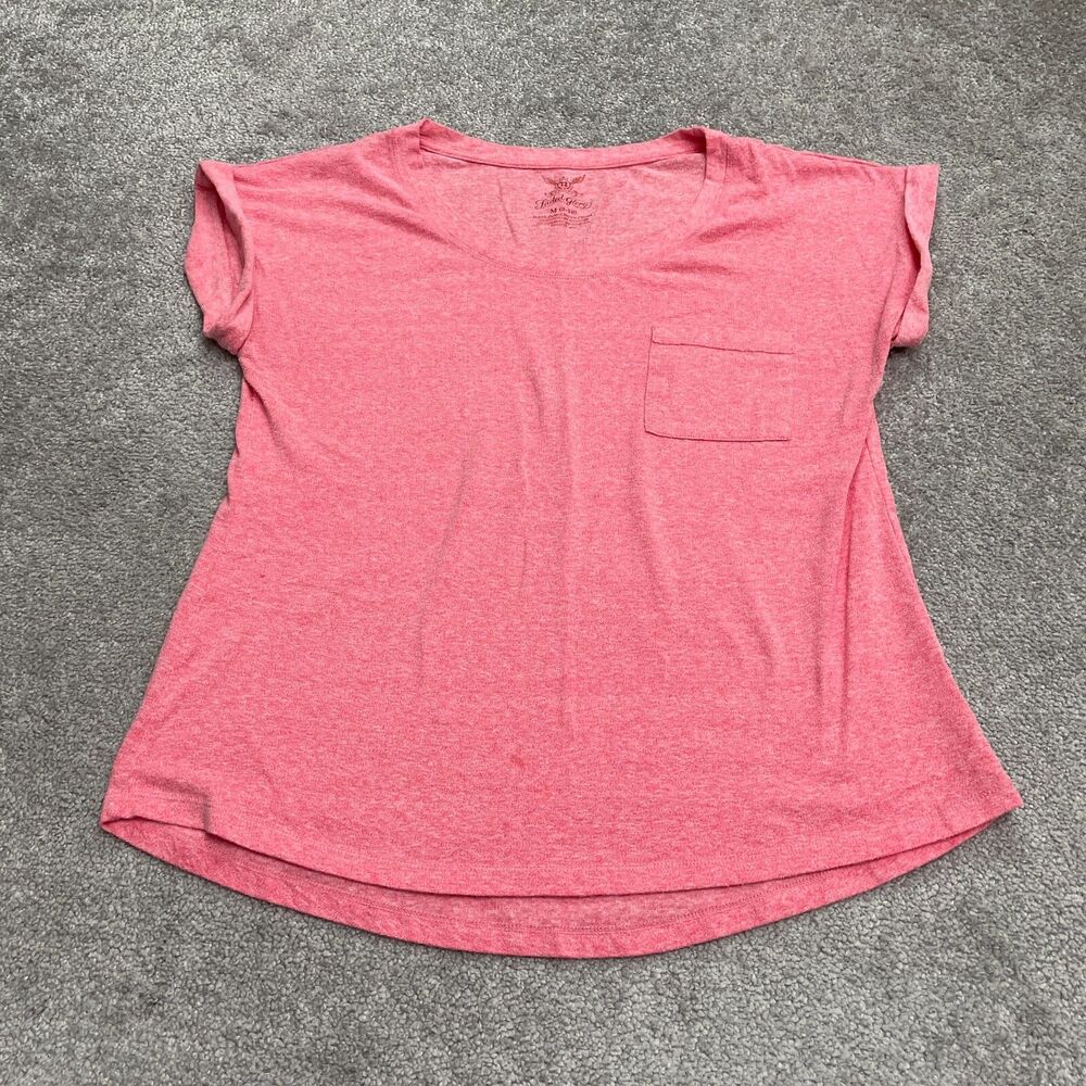 Faded Glory Basic T-Shirt Womens Medium Pink Round Neck Short Sleeve Pocket Tee